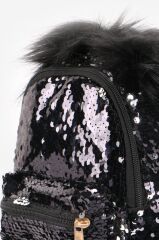 DZC KUZENLER AVM PAYETLİ ÇANTA PULLU ÇOCUK SIRT ÇANTASI PONPONLU SİYAH