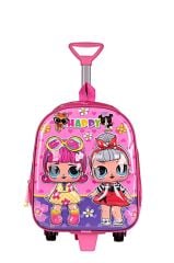 DZC KUZENLER AVM Anaokulu KREŞ Çocuk Valiz Sırt Çantası Çekçekli Happy Lol Bebek Şeker Kız Sert Ön Yüzey 5d Pembe