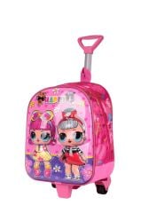 DZC KUZENLER AVM Anaokulu KREŞ Çocuk Valiz Sırt Çantası Çekçekli Happy Lol Bebek Şeker Kız Sert Ön Yüzey 5d Pembe
