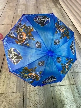 DZC KUZENLER AVM Mavi Pvc Kılıflı Avengers Erkek Çocuk Şemsiye Otomatik Mekanizma