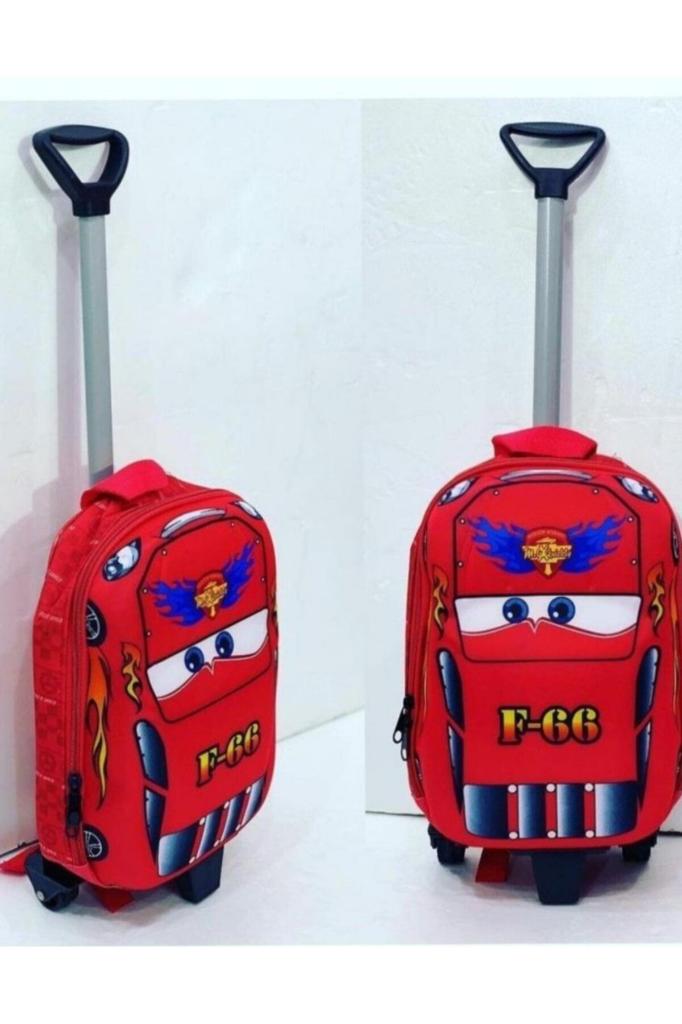 Anaokulu Çekçekli Sırt Çantası F99 Arabalı Şimşek Kırmızı