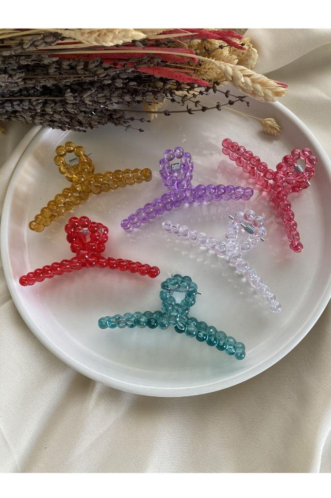 İnci Görünümlü Kadın Saç Tokası Şeffaf Renklerde 6 Adet 9 Cm Ebatında Mandal Toka