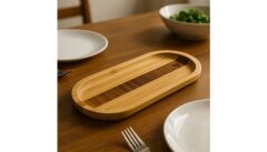 Bambu oval Sunum Tabağı, Kalp detaylı, Çerezlik (25,5 x 9,5 cm)