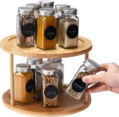 Bambu Baharat Standı, 360° Dönebilen, 2 KatlıDüzenleyici , Sunumluk, Organizer, Stant