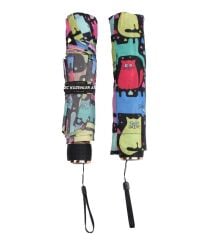 DZC KUZENLER AVM Marlux Kedi köpek Desenli 8 Telli Manuel Rüzgara Dayanıklı çanta boy Şemsiye MAVİLİ