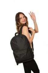 Siyah Unısex Fermuarlı Okul El Ve Sırt Çantası