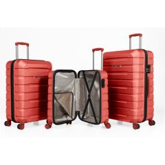 DZC KUZENLER AVM Abs Premium Tonaton 3'lü Valiz Seyahat Seti - Model:500.02 Koyu Gri Füme KIRMIZI