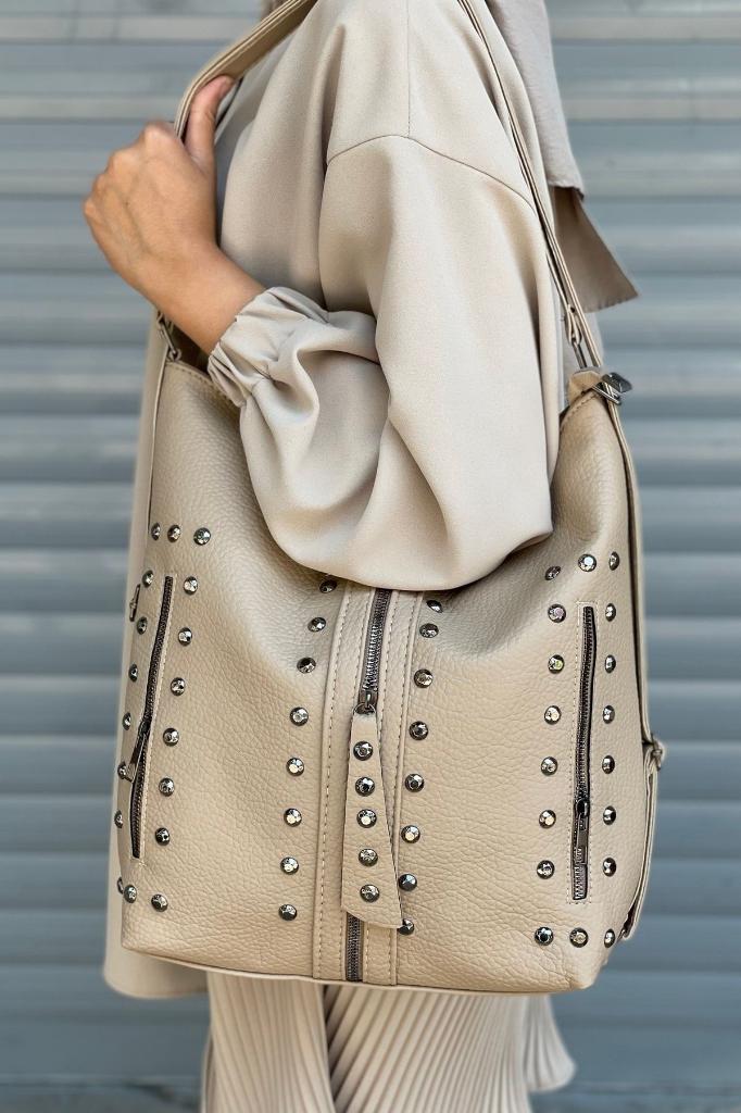 Kadın Vizon Suni Yıkanmış Deri Kol Ve Sırt Çantası Yıkama Deri