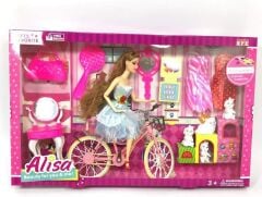 BİSİKLETLİ AKSESUARLI ALİSA BARBİE BEBEK OYUNCAK