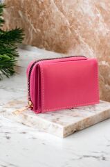 Kadın Fermuarlı Ve Çıtçıtlı Bozuk Para Bölmeli Şık Kırmızı Cüzdan Kartlık Aksesuar