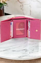 Kadın Fermuarlı Ve Çıtçıtlı Bozuk Para Bölmeli Şık Kırmızı Cüzdan Kartlık Aksesuar PEMBE - Tek Ebat