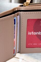 Kadın Fermuarlı Ve Çıtçıtlı Bozuk Para Bölmeli Şık Kırmızı Cüzdan Kartlık Aksesuar VİZON - Tek Ebat
