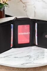 Kadın Fermuarlı Ve Çıtçıtlı Bozuk Para Bölmeli Şık Kırmızı Cüzdan Kartlık Aksesuar SİYAH - Tek Ebat
