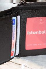 Kadın Fermuarlı Ve Çıtçıtlı Bozuk Para Bölmeli Şık Kırmızı Cüzdan Kartlık Aksesuar SİYAH - Tek Ebat