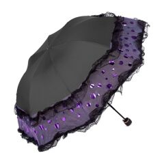 DZC KUZENLER AVM MARLUX PULLU PUANTİYELİ TÜLLÜ MANUEL RÜZGARA DAYANIKLI ŞEMSİYE SİYAH