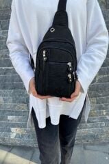 Unisex Siyah Suya Dayanıklı Krinkıl Çapraz Askılı Vücut Ve Bel Çantası Kırinkıl Body Bag