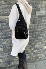 Unisex Siyah Suya Dayanıklı Krinkıl Çapraz Askılı Vücut Ve Bel Çantası Kırinkıl Body Bag