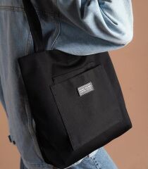 Kadın Siyah Yumuşak Bez Kumaş Kol Ve Omuz Çantası ağzı fermuarlı kadın çanta