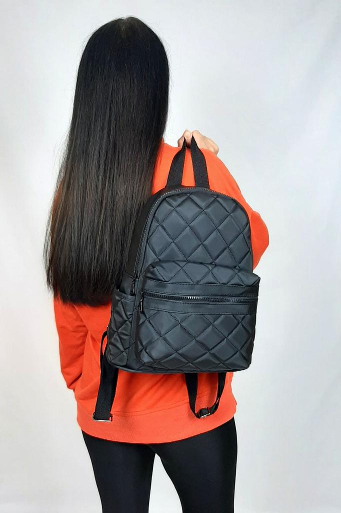 DZC KUZENLER AVM Kadın Kapitone Su Geçirmez Kumaş Sırt Çantası Mor Renk SİYAH