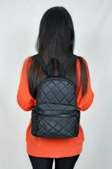 DZC KUZENLER AVM Kadın Kapitone Su Geçirmez Kumaş Sırt Çantası Mor Renk SİYAH