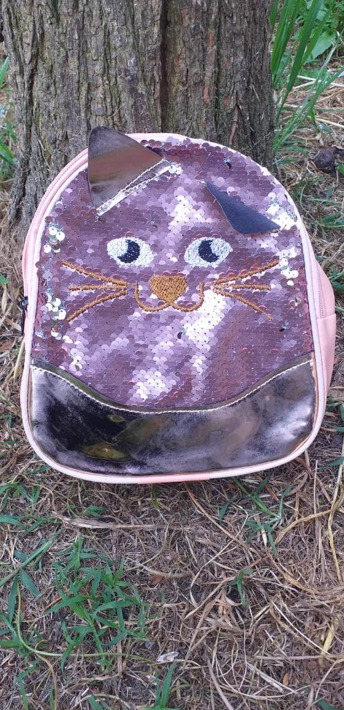 Kedi desenli payetli pudra kız çocuk çantası