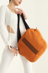 turuncu Yumuşak Bez Kumaş Kol Ve Omuz Çantası ağzı fermuarlı kadın çanta çizgili