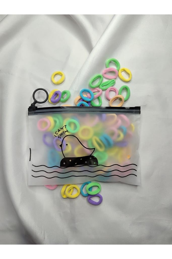 Şeffaf Çantalı 100 Adet Kumaş Lastik Saç Örgü Mini Tokalar İTHAL KALİTE