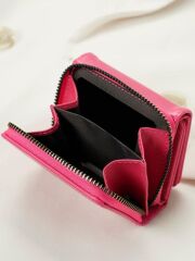 Kadın Fermuarlı çıtçıtlı Bozuk Para Bölmeli pembe kalın Cüzdan Kartlık Aksesuar,yılbaşı Hediyesi