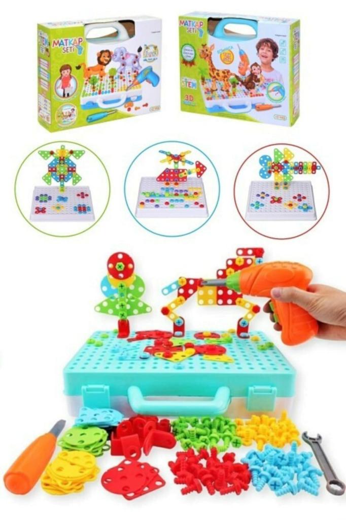 DZC KUZENLER AVM 3d Eğitici Matkap Hayvanlar Ve Geometrik Şekiller Seti 340 Parça