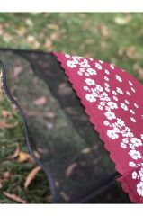 Rüzgarda Kırılmayan Kenarı Tüllü Papatya Desenli Mavi Kadın Şemsiye