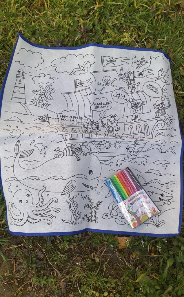 Play Toys Suyla Yıka Tekrar Boya Fantastik boyama halıları Deniz Hayvanları 50×50 + 12 Boyama Kalemi