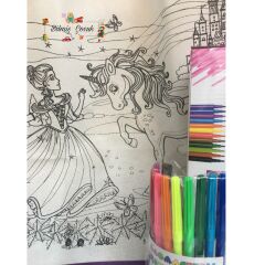 Play Toys Suyla Yıka Tekrar Boya Fantastik boyama halıları Prenses 50×50 + 12 Boyama Kalemi