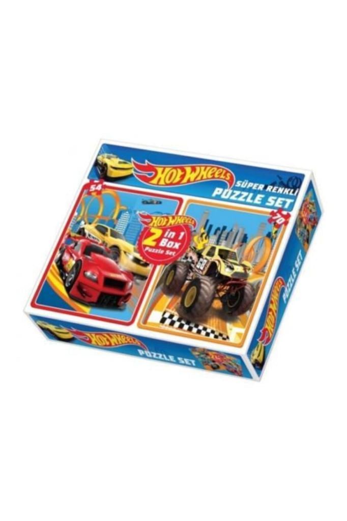 Hot Wheels 2'si 1 Arada Süper Renkli Puzzle Yapboz 70 Parçalı Lisanslı