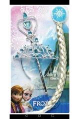 Çocuk Karlar Üllkesi Frozen Elsa Anna Sihirli Asa Saç Ve Taç Seti