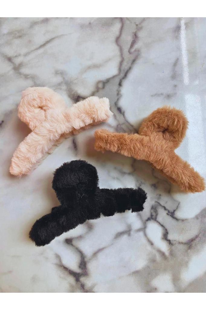 Peluş Yumuşak Tüylü Mandal Toka 3'lü 11 cm