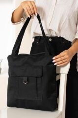 Kadın Siyah Yumuşak Bez Kumaş Kol Ve Omuz Çantası ağzı fermuarlı kadın çanta