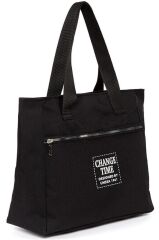 Kadın Siyah Yumuşak Bez Kumaş Kol Ve Omuz Çantası ağzı fermuarlı kadın çanta