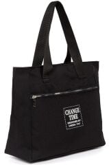 Kadın Siyah Yumuşak Bez Kumaş Kol Ve Omuz Çantası ağzı fermuarlı kadın çanta