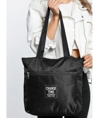 Kadın Siyah Yumuşak Bez Kumaş Kol Ve Omuz Çantası ağzı fermuarlı kadın çanta