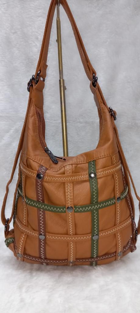 ÇÇS Yıkama Deri Bayan Kol Ve Sırt Çantası Taba