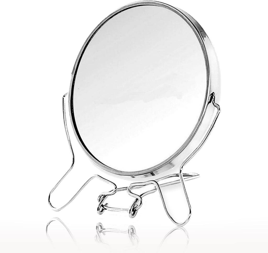 Çift Taraflı Büyüteçli Makyaj Aynası 5 Inç Masa Üstü Aynası 15cm GÜMÜŞ