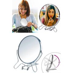 Çift Taraflı Büyüteçli Makyaj Aynası 5 Inç Masa Üstü Aynası 15cm GÜMÜŞ