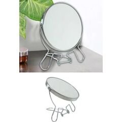 Çift Taraflı Büyüteçli Makyaj Aynası 5 Inç Masa Üstü Aynası 15cm GÜMÜŞ