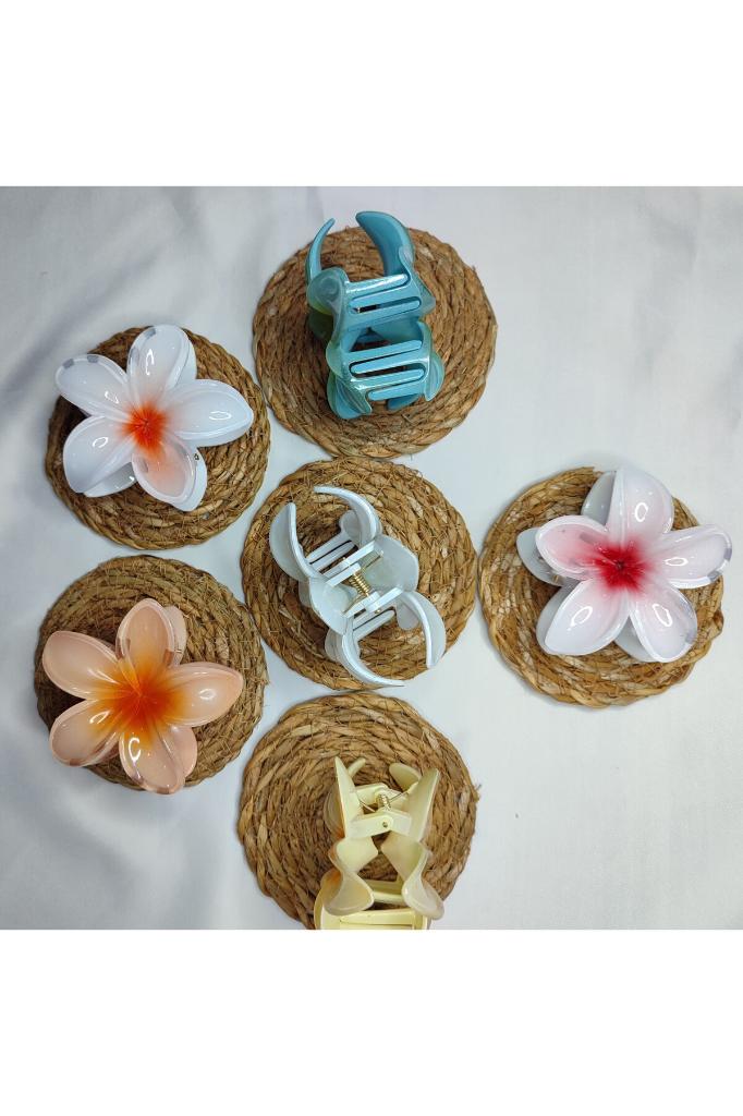 6'lı Rengarenk Lotus Çiçeği Mandal Toka 8 Cm ÇOK SEVİLEN ÇOK RENKLİ 2.SET - Tek Ebat