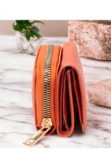 Kadın Fermuarlı çıtçıtlı Bozuk Para Bölmeli Turuncu Cüzdan Kartlık Aksesuar,yılbaşı Hediyesi