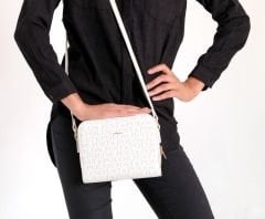 Just Polo Krem Kadın Desenli Mini Boy Omuz Çantası