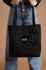 Kadın Siyah Yumuşak Bez Kumaş Kol Ve Omuz Çantası