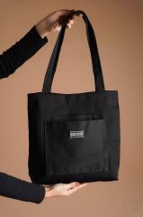 Kadın Siyah Yumuşak Bez Kumaş Kol Ve Omuz Çantası