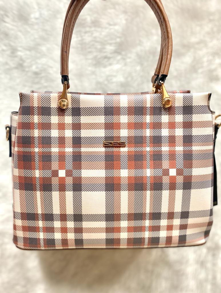 SFS Kadın ekose desen el ve omuz çantası