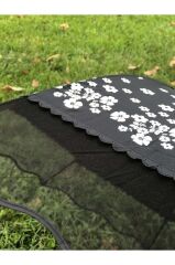 Rüzgarda Kırılmayan Kenarı Tüllü Papatya Desenli Siyah Kadın Şemsiye